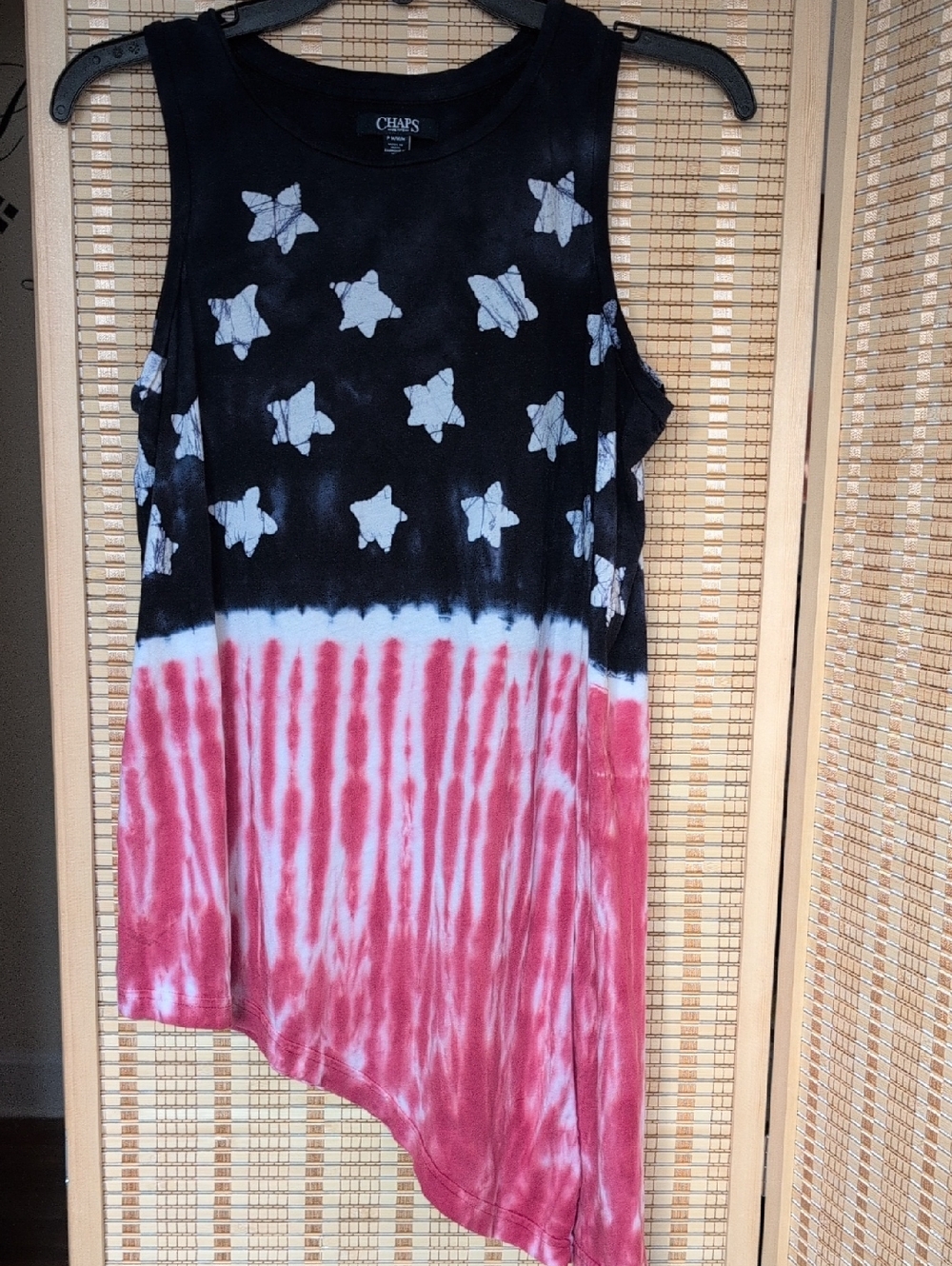 Chaps Navy, White & Red Star Tie-Dye Tank Top
